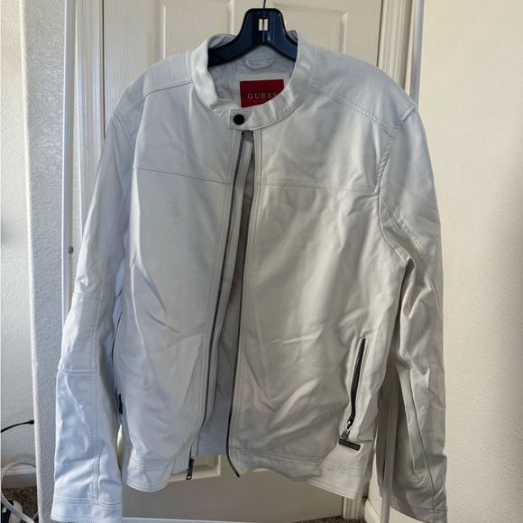 Guess Faux-Leather Moto Jacket, White Sz Large - Picture 5 of 6